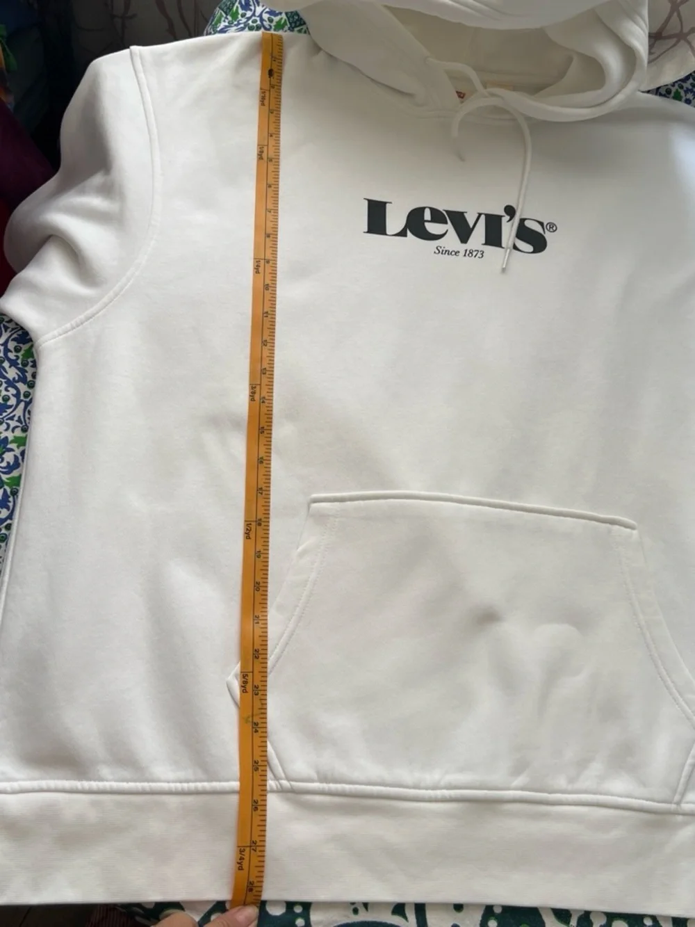 Levi's Men's White Hoodie with Black Logo Crewneck